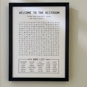 Black Framed Restroom Word Search Wall Art